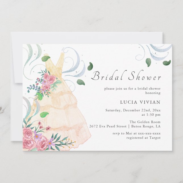 Invitation Élégante Mariage rose  robe Fête des mariées (Devant)