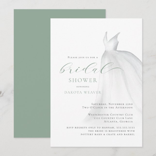 Invitation Elégante Mariage Sage Green Fête des mariées de ro (Devant / Derrière)
