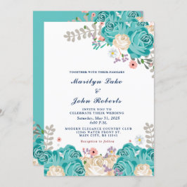 Invitation Elégante Mariage Vert Beige Rose Fleurs