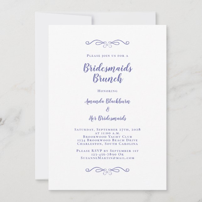 Invitation Élégante Mariée Brunch Bridesmaitres Periwinkle Bl (Devant)