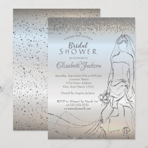 Invitation Élégante mariée en argent, Fête des mariées en dia