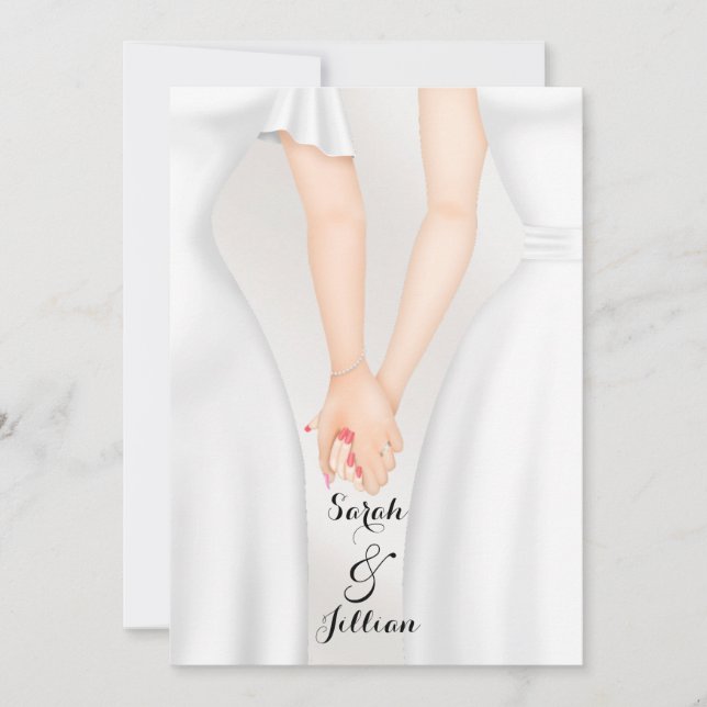 Invitation Élégante mariée Mariage homosexuelle tenant les ma (Devant)