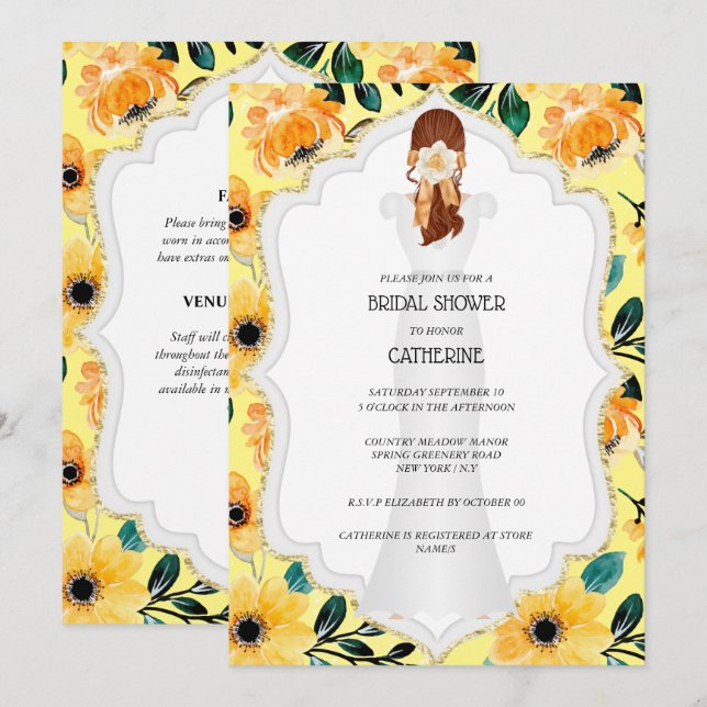 Invitation Elégante mariée mariage robe marguerite fleurie ja (Devant / Derrière)