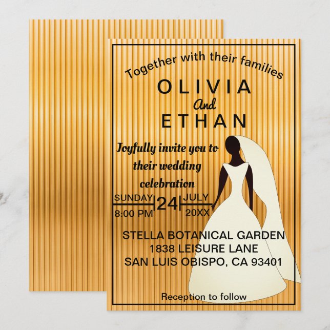 Invitation Élégante Mariée Noire Et Or Mariage Moderne (Devant / Derrière)