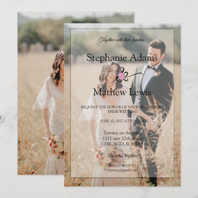Invitation Élégante mariée photo et Mariage de chambre (Devant / Derrière)
