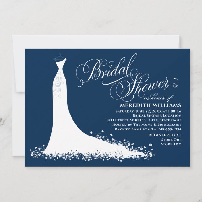 Invitation Elégante Marine Bleu Mariage blanc Fête des mariée (Devant)