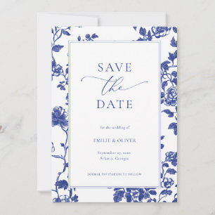 Invitation Elégante Marine Blue Floral Toile Enregistrer la d