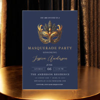 Elégante Marine Blue Gold Masquerade Party Anniver
