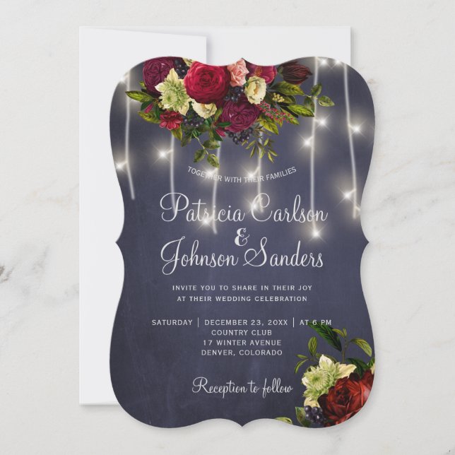 Invitation Elégante marine bordeaux floral lumière rustique m (Devant)