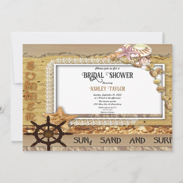 Invitation Elégante Marine Côtière Bord de mer Fête des marié (Devant)