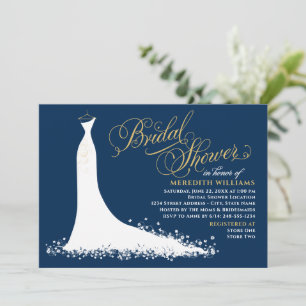 Invitation Elégante marine et Mariage d'or Fête des mariées d