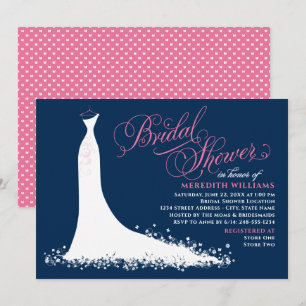 Invitation Elégante marine et Mariage rose Fête des mariées d