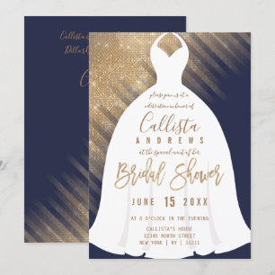 Invitation Elégante Marine Parties scintillant bleu or robe F