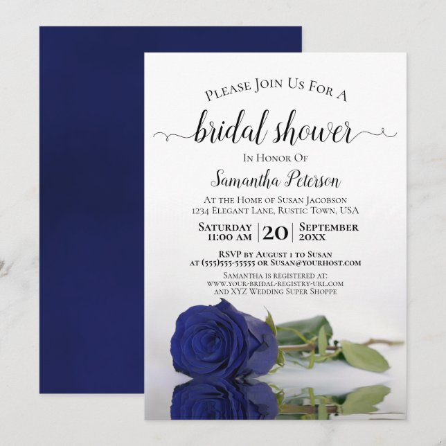 Invitation Elégante Marine Romantique Rose bleu Fête des mari (Devant / Derrière)