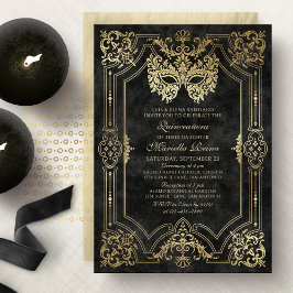 Invitation Elégante Mascarade noire Mascaré Quinceanera