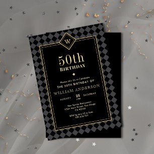Invitation Elégante Masculine Noir & Or Jalon Anniversaire