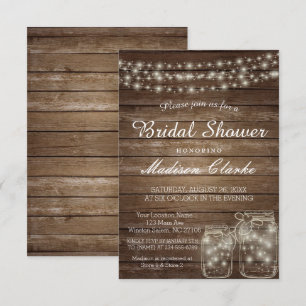 Invitation Elégante Mason Jar Rustic Wood Fête des mariées Ca