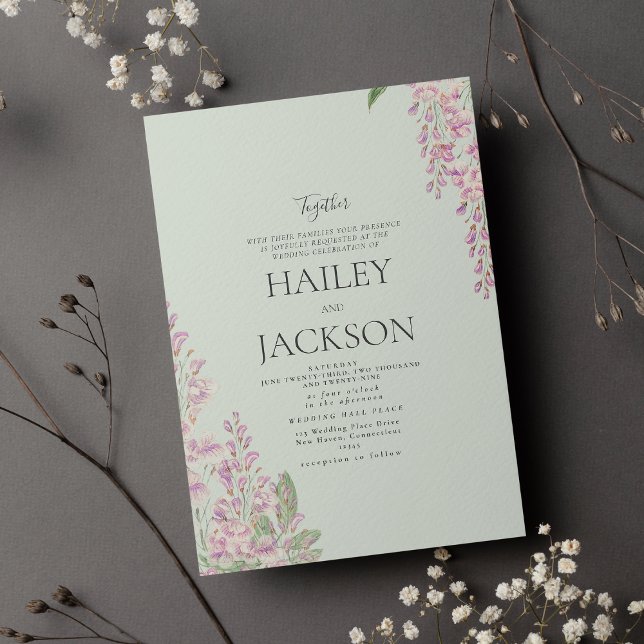 Invitation Élégante menthe vert hyacinth mariage floral (Elegant mint green pink hyacinth floral wedding invitation )