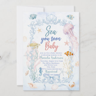 Invitation Élégante Mer Aquarelle vous Bientôt Bébé d'Océan d