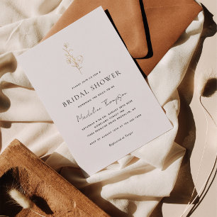 Invitation Élégante minimaliste Fête des mariées or florale