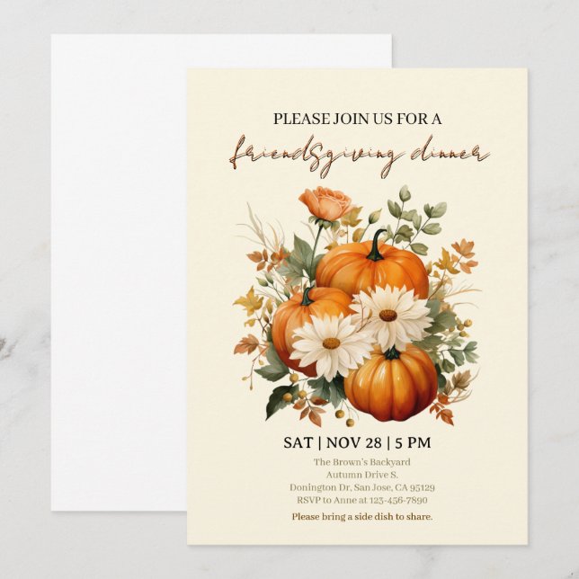 Invitation Élégante Moderne pour Friendsgiving (Devant / Derrière)