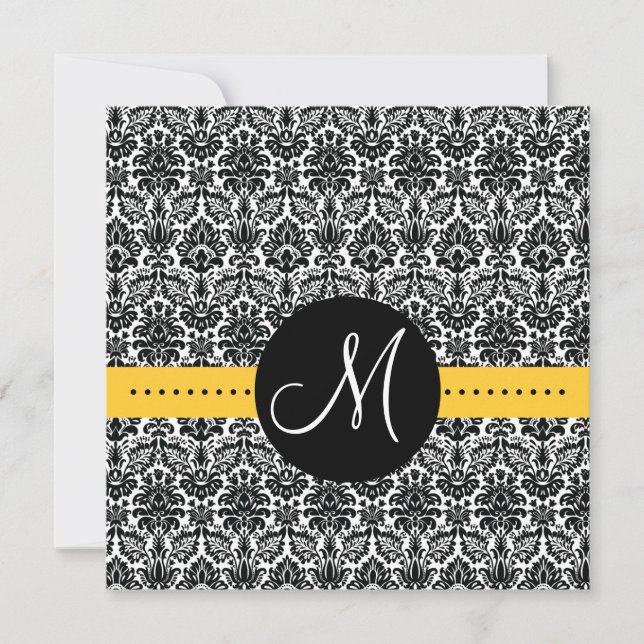 Invitation Élégante Monogramme Floral Damask Jaune (Devant)