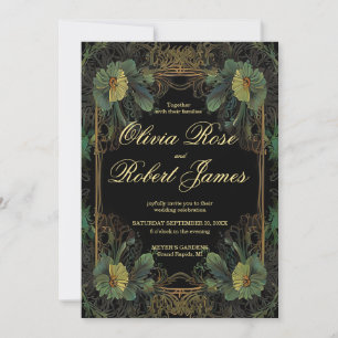 Invitation Élégante moody botanique victorienne mariage foncé