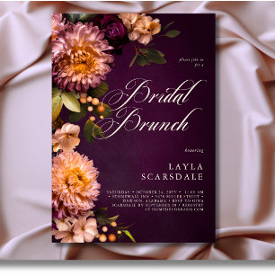 Invitation Élégante Moody Bourgogne Floral Script Bridal Brun
