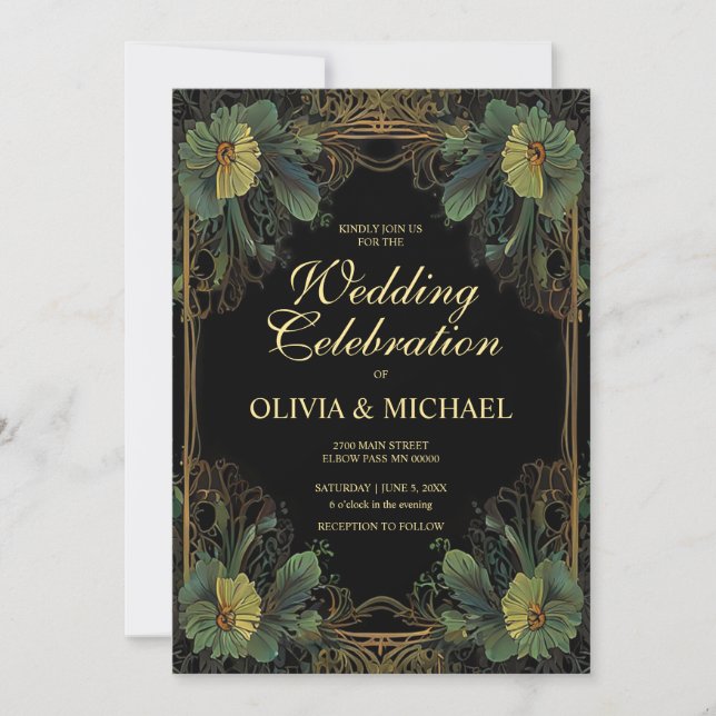 Invitation Élégante moody victorienne Mariage botanique foncé (Devant)