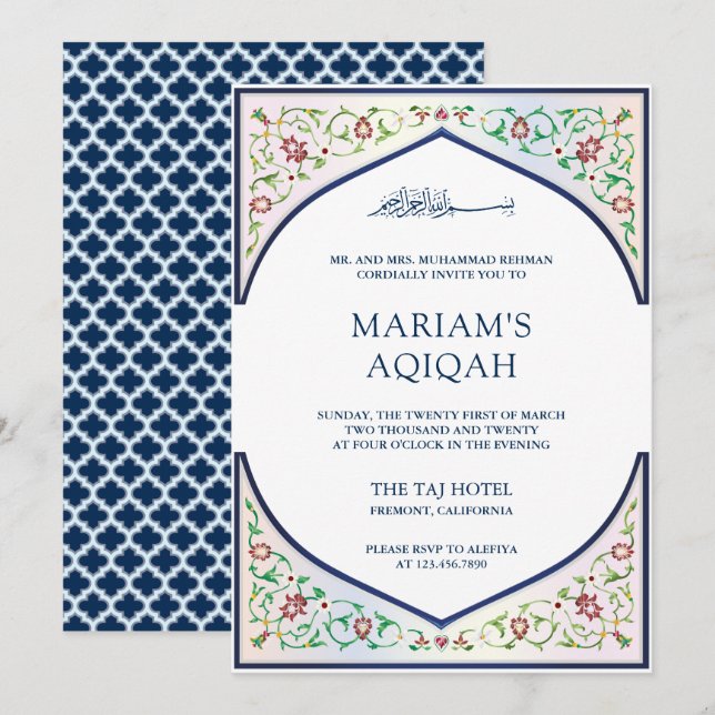 Invitation Elégante mosaïque persane Art islamique Aqiqah (Devant / Derrière)