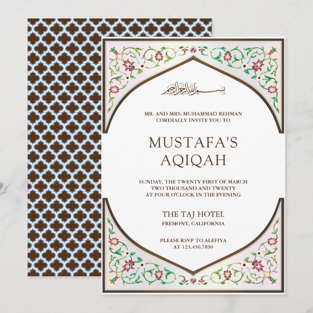 Invitation Elégante mosaïque persane Art islamique Aqiqah (Devant / Derrière)
