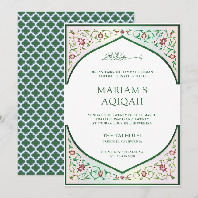 Invitation Elégante mosaïque persane Art islamique Aqiqah (Devant / Derrière)