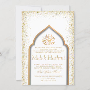 Invitation Elégante Mosquée bébé fille islamique Aqiqa Aqeeqa