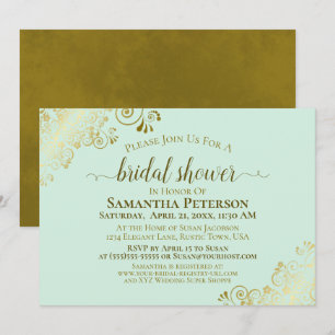Invitation Elégante Neo Mint Green & Gold Lace Fête des marié