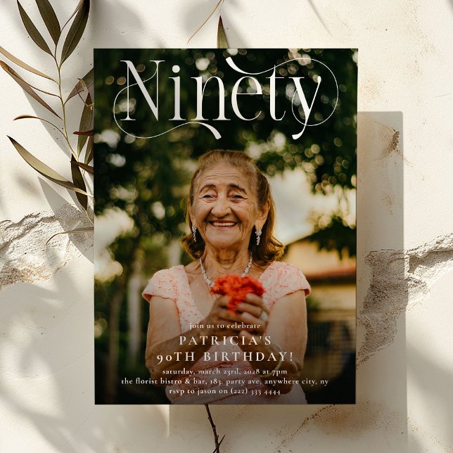 Invitation Elégante NINETY Photo 90th Birthday Party (Créateur téléchargé)