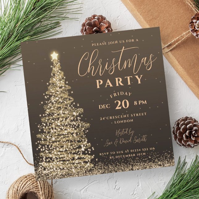Invitation Élégante Noël Arbre de fête Gold Holiday (Elegant Christmas Tree Party Gold Holiday Invitation)