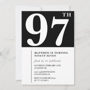 Invitation élégante noir blanc pour le 97e anniver