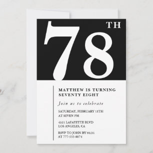 Invitation élégante noir blanc pour les 78 ans