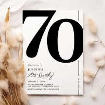 Invitation élégante noir et blanc pour 70e anniver