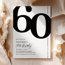Invitation élégante noir et blanc pour les 60 ans