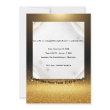 Invitation élégante noire et or pour le Nouvel An 