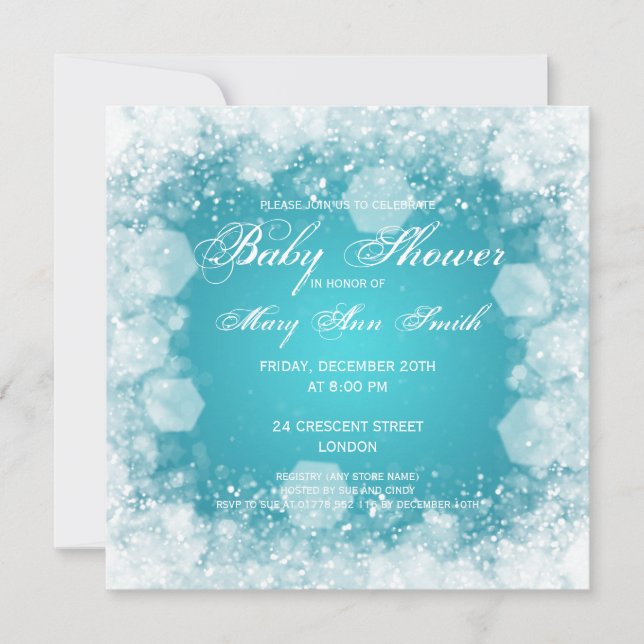 Invitation Élégante nuit Baby shower turquoise (Devant)