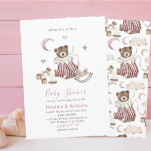 Invitation Élégante Nursery Aquarelle Robe Rose Vintage Gir