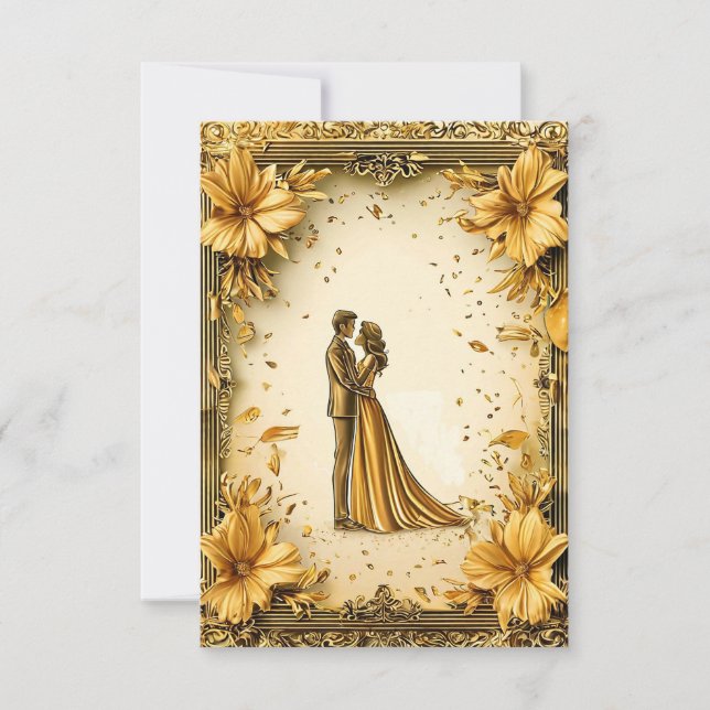 Invitation Elégante oeuvre d'or de romantique mariage Couple (Devant)