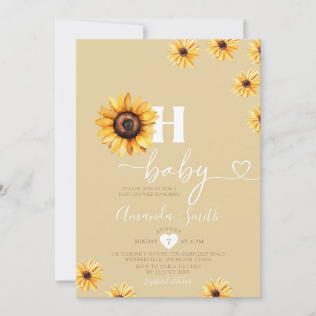 Invitation Élégante Oh Baby Sunflowers Baby shower Party (Devant)