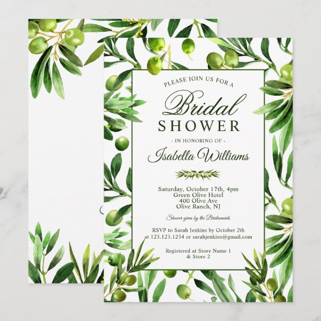 Invitation Elégante Olive Boho Garden Bridal Showeuse Invitat (Devant / Derrière)
