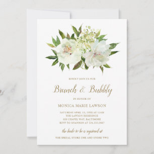 Invitation Elégante or blanc Floral Fête des mariées moderne
