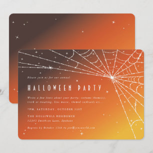 Invitation Elégante Orange Sunset Spider Web Halloween Party