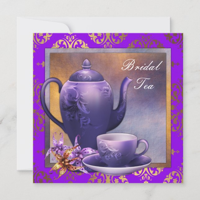 Invitation Elégante Orchid Gold Purple Bridal Tea Party (Devant)