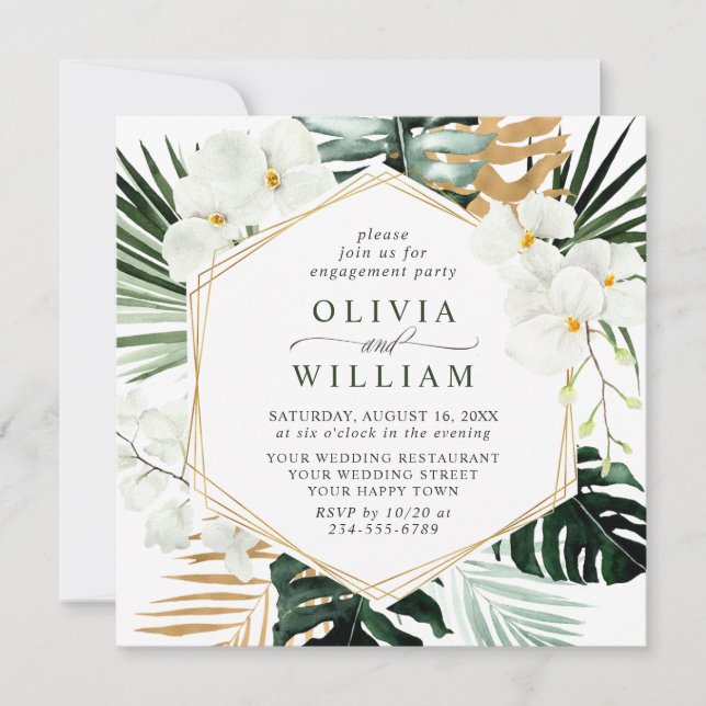 Invitation Elégante Orchidées Blanches Bohême ENGAGEMENT PART (Devant)